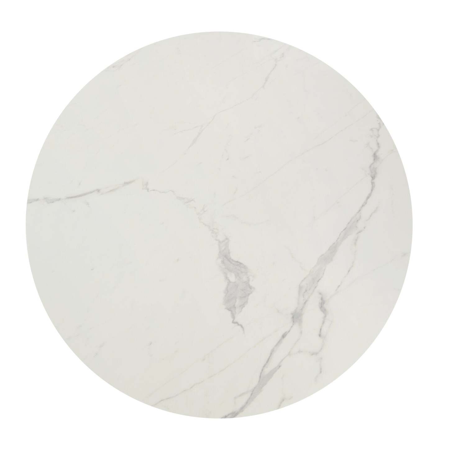 Table de salle à manger Vérone avec plateau Culture marbré, métal, base géométrique, 42 W ronde - Blanc | Table de salle à manger ronde Verona de 42 po (L) en métal avec dessus en marbre synthétique et base géométrique - blanche