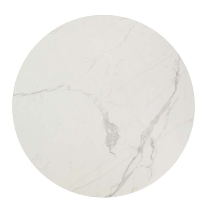 Table de salle à manger Vérone avec plateau Culture marbré, métal, base géométrique, 42 W ronde - Blanc | Table de salle à manger ronde Verona de 42 po (L) en métal avec dessus en marbre synthétique et base géométrique - blanche