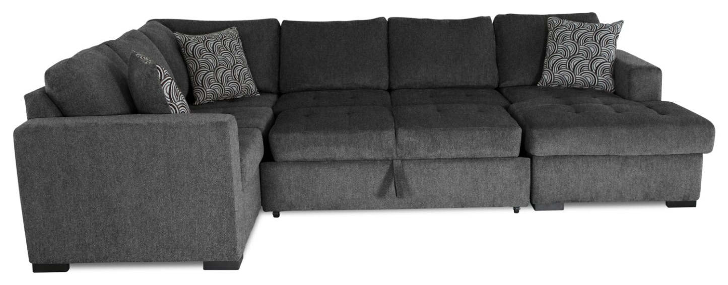 Made in Canada Legend 4-Piece Right-Facing Chenille Fabric Sleeper Sectional with Storage Chaise - Pepper Grey | Canapé-lit sectionnel de droite Legend 4 pièces fabriqué au Canada en tissu de chenille avec chaise longue de rangement - gris poivre