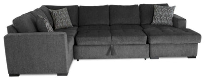 Made in Canada Legend 4-Piece Right-Facing Chenille Fabric Sleeper Sectional with Storage Chaise - Pepper Grey | Canapé-lit sectionnel de droite Legend 4 pièces fabriqué au Canada en tissu de chenille avec chaise longue de rangement - gris poivre