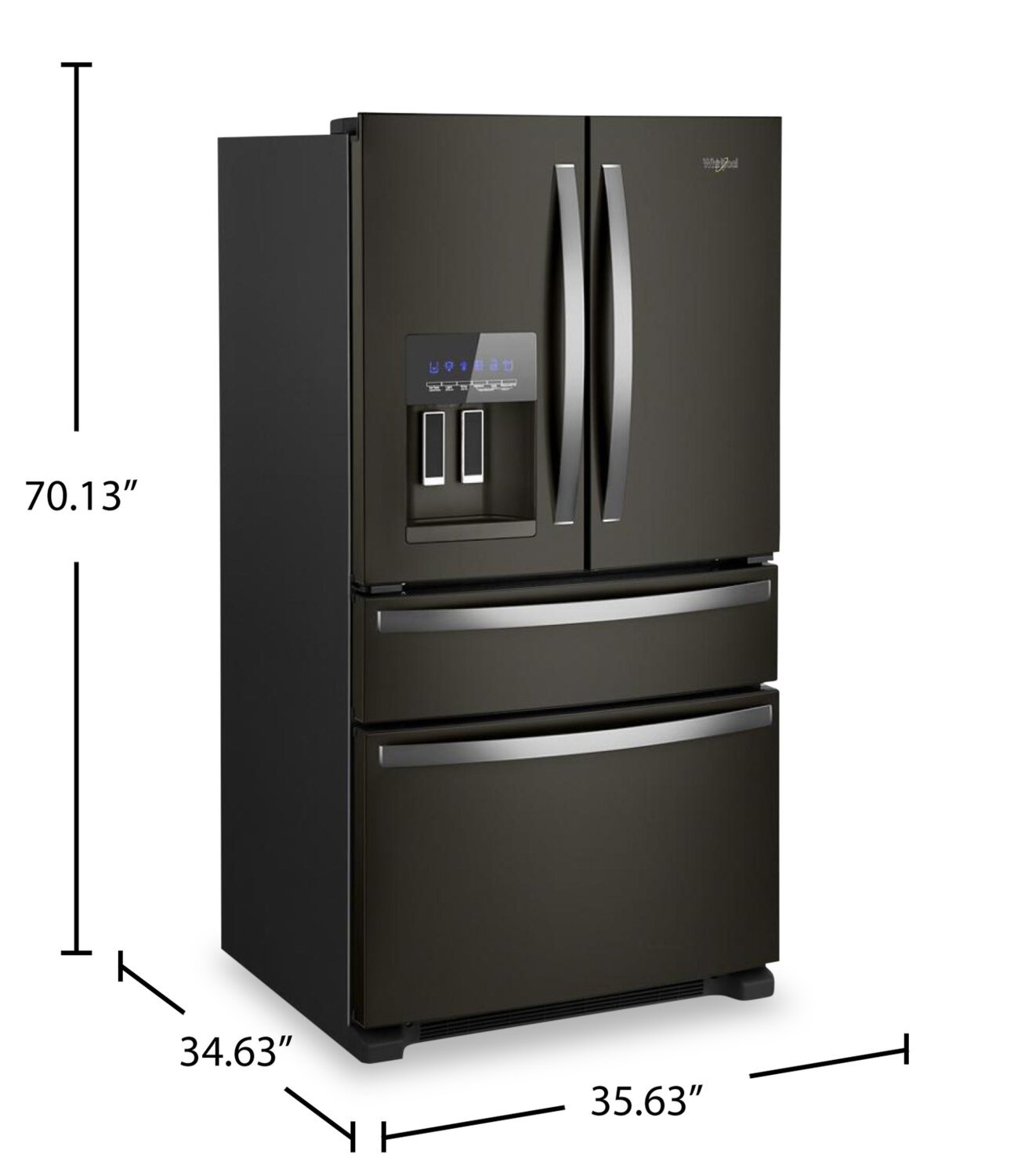 Réfrigérateur Whirlpool de 36 po et de 24,5 pi³ à portes françaises - acier inoxydable noir - WRMF3636RV | WRMF36RV