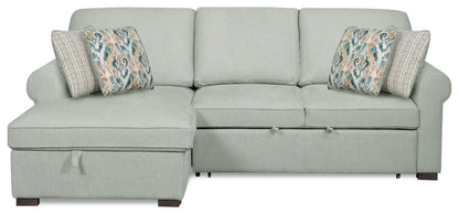 Scott Living Haven 2-Piece Left-Facing Chenille Fabric Sleeper Sectional with Storage Chaise - bleu écume de mer | Sofa-lit sectionnel de gauche Haven de Scott Living 2 pièces en tissu de chenille avec fauteuil long de rangement - bleu écume de mer