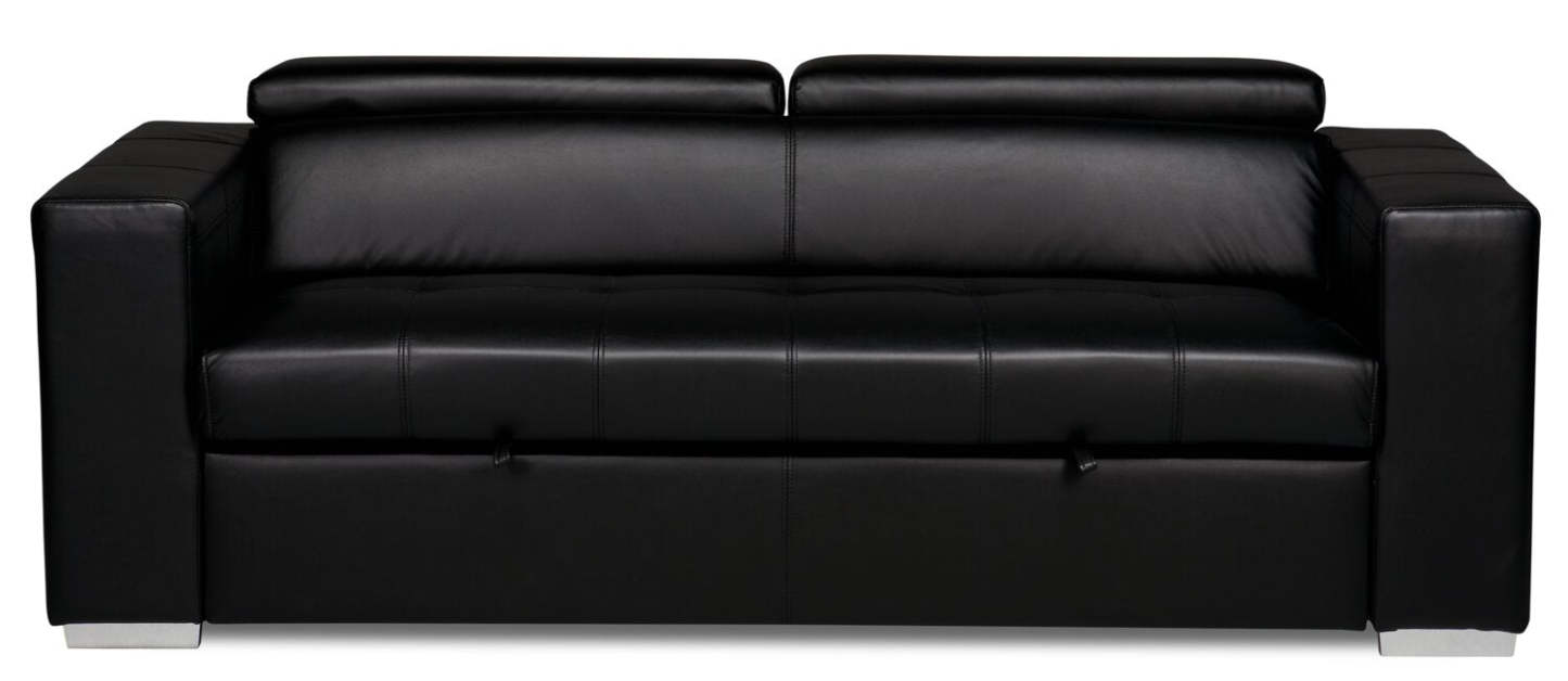 Sofa-lit Drake de 87 po en tissu d’apparence cuir avec lit rétractable, appuie-têtes relevables et capitonnage à boutons - noir