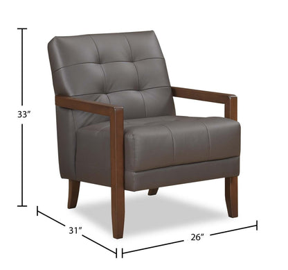 Enzo 26 Genuine Leather Accent Chair with Biscuit Tufting, Track Arms and Wood Legs - Dark Brown | Fauteuil d’appoint Enzo de 26 po en cuir véritable avec capitonnage en biscuit, accoudoirs rectilignes et pattes en bois - brun foncé
