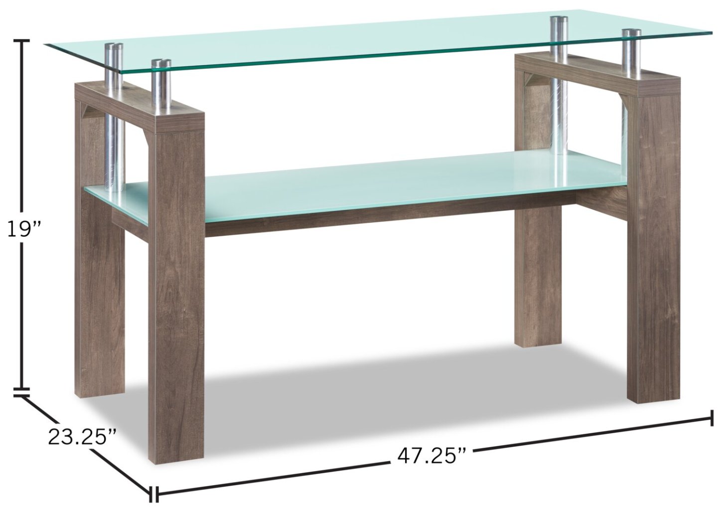 Harvy 50 Modern Glaass Top Sofa Table with Shelf - Noisette | Table de salon moderne Harvy de 50 po avec dessus en verre et tablette - noisette
