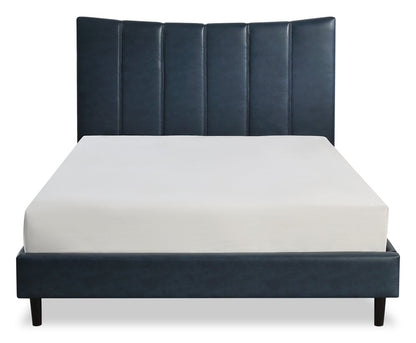 Lit plateforme Paseo en tissu de cuir végétalien bleu marine - Queen Size | Lit plateforme rembourré Paseo en tissu de cuir végétalien bleu marine - format grand lit