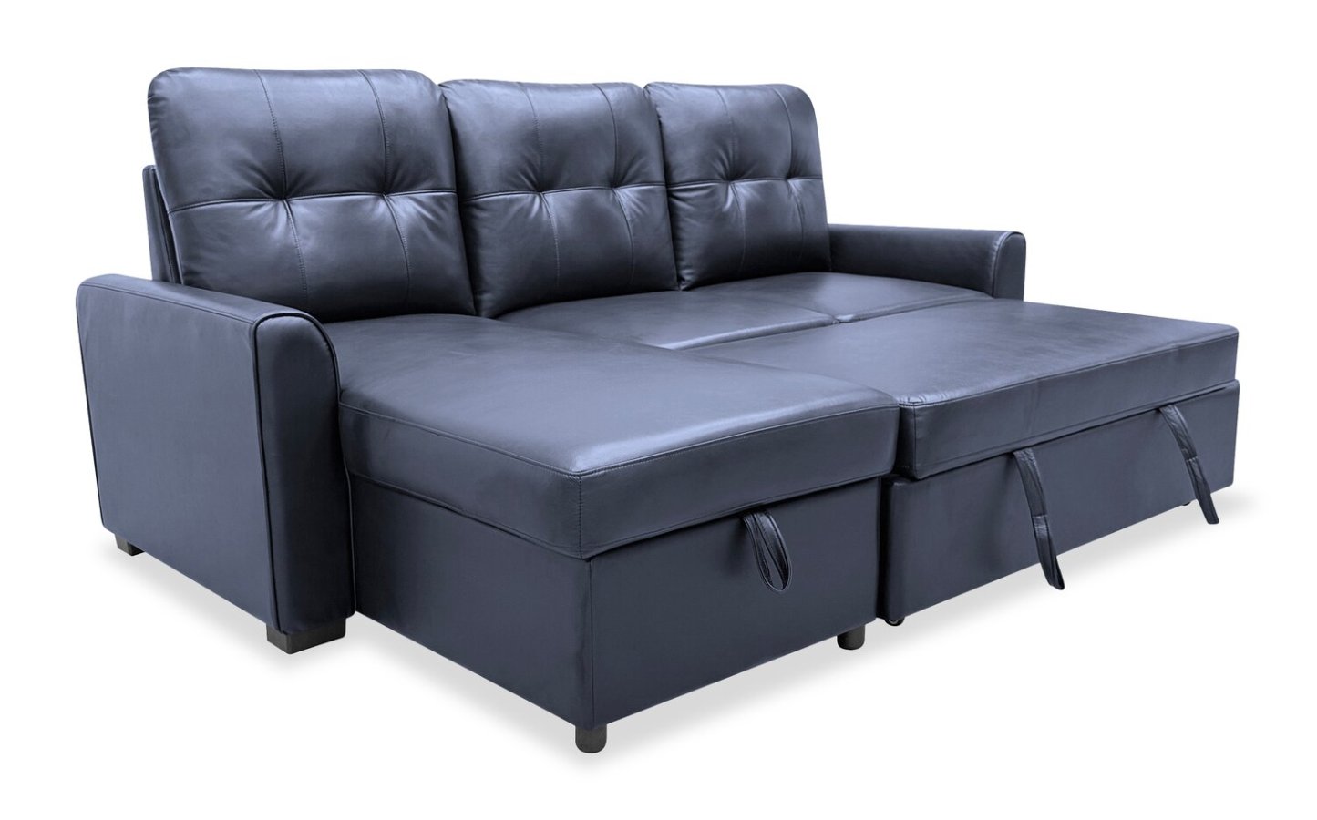Carter 2-Piece Left-Facing Leather-Look Fabric Sleeper Sectional with Storage Chaise - Black | Canapé-lit sectionnel gauche Carter 2 pièces en tissu d’apparence cuir avec chaise longue de rangement - noir