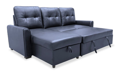 Carter 2-Piece Left-Facing Leather-Look Fabric Sleeper Sectional with Storage Chaise - Black | Canapé-lit sectionnel gauche Carter 2 pièces en tissu d’apparence cuir avec chaise longue de rangement - noir