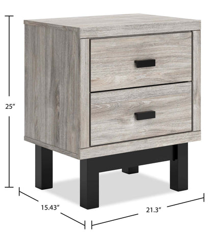 Table de chevet Zen à 2 tiroirs avec ports de charge intégrés, 21,3 L x 25 H - Gris | Table de nuit Zen de 21,3 po (L) x 25 po (H) à 2 tiroirs avec ports de recharge intégrés - gris