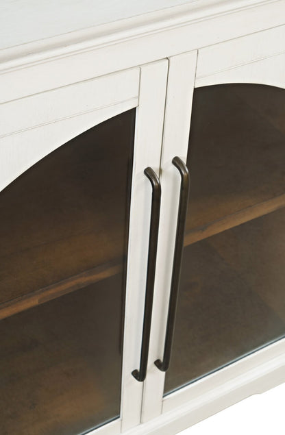 Twyla 33 Armoire d'appoint en bois massif avec portes cintrées - Blanc|Armoire décorative Twyla en bois massif avec portes arquées - blanche