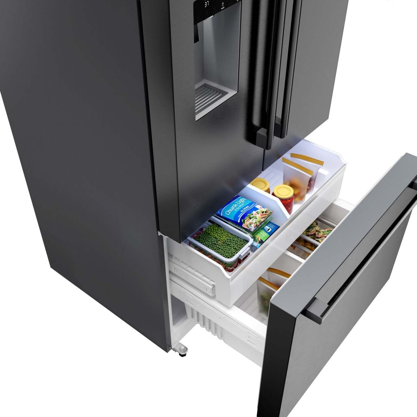 Bosch Série 500 36 26 Cu. Fort. Réfrigérateur à portes françaises - Acier inoxydable noir - B36FD52SNB | Réfrigérateur Bosch Série 500 de 36 po et de 26 pi3 à portes françaises - acier inoxydable noir - B36FD52SNB | B36FD52B