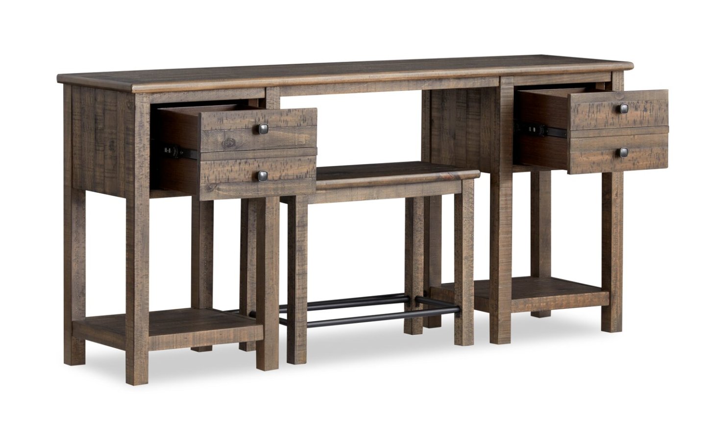 Edwin 64” Country Pine Sofa Table with Storage and Stool - Homestead Brown | Table de salon Edwin de 64 po en pin champêtre avec rangement et tabouret - brun champêtre
