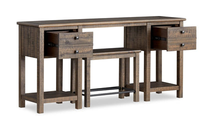 Edwin 64” Country Pine Sofa Table with Storage and Stool - Homestead Brown | Table de salon Edwin de 64 po en pin champêtre avec rangement et tabouret - brun champêtre
