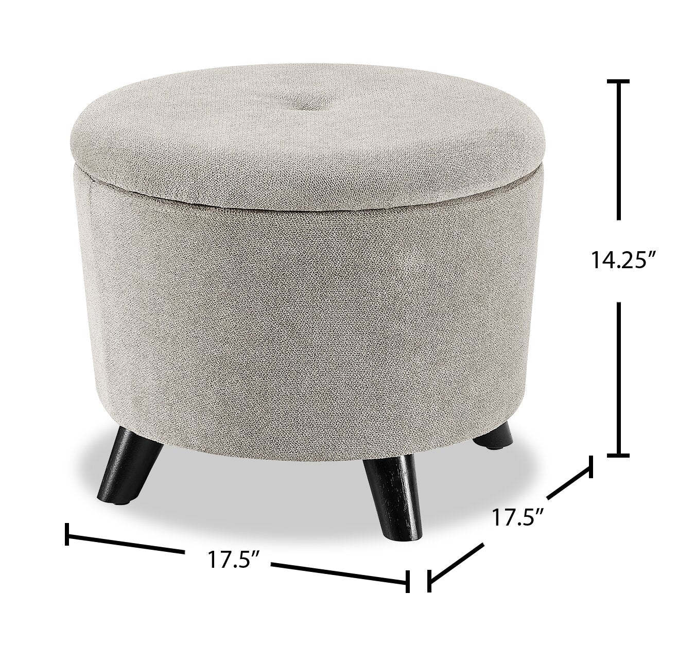 Pouf de rangement rond Winnipeg de 17,5 po en tissu - gris
