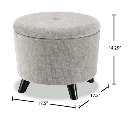Pouf de rangement rond Winnipeg de 17,5 po en tissu - gris