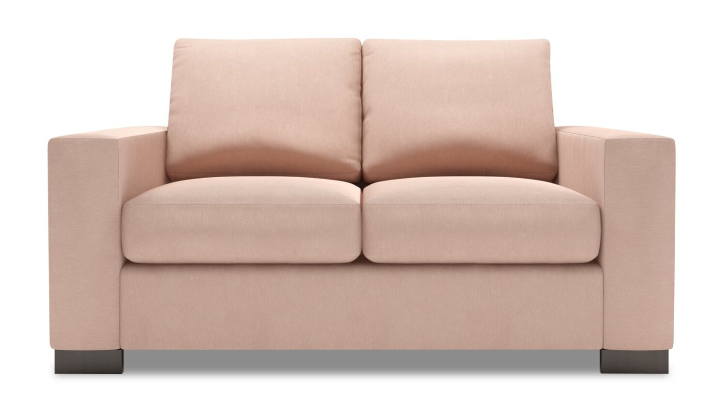 Fabriquée au Canada Causeuse personnalisable Track de Sofa Lab de 62 po en tissu d’apparence lin avec accoudoirs rectilignes - rose Pax Rose | TR203249