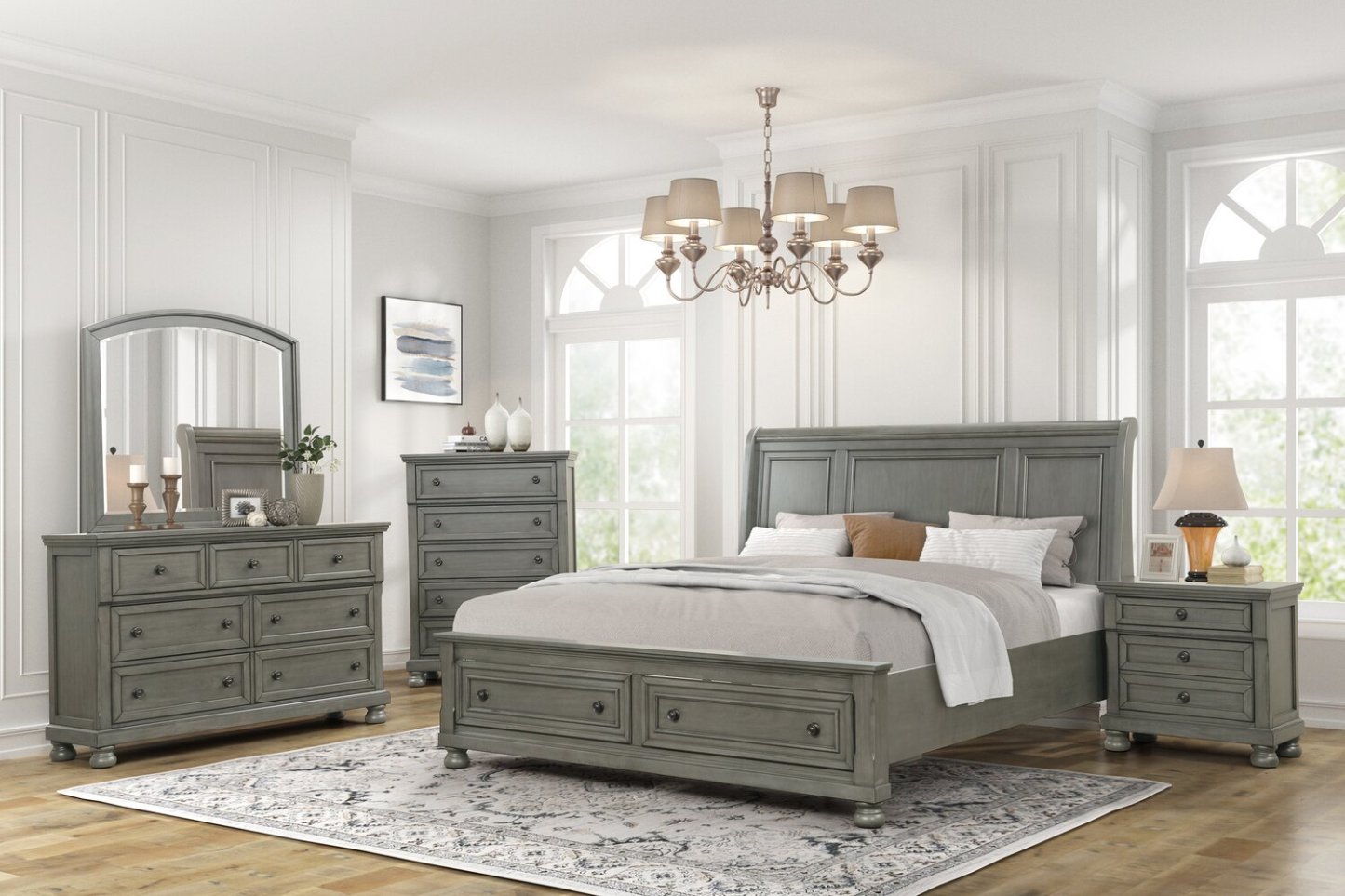 Lit plateforme de rangement Chelsea gris avec tête de lit et cadre de lit - format très grand lit | Chelsea Platform Storage Bed with Headboard & Frame, Grey - King Size