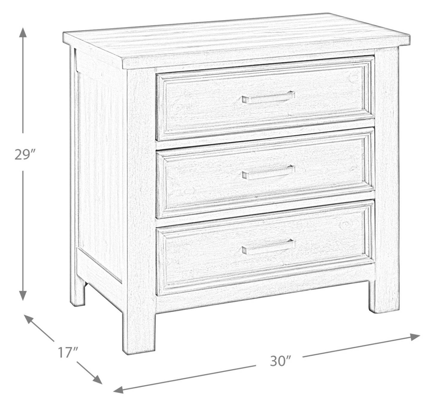 Commode de chevet Levi à 3 tiroirs, 30 L x 30 H, Bois - Gris Dérive | Commode Levi de 30 po (L) x 30 po (H) à 3 tiroirs en bois - gris bois de grève