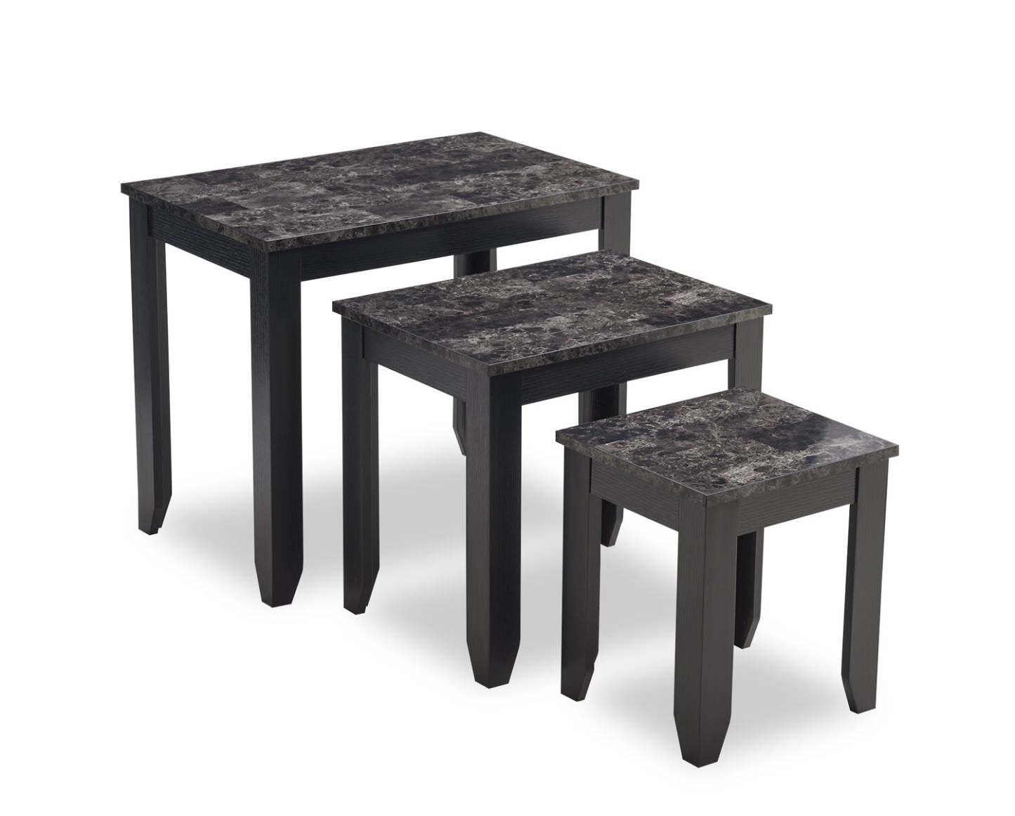 Roma 25 Tables gigognes 3 pièces avec étagère - Aspect marbre noir | 3 tables gigognes Roma de 25 po avec tablette - imitation de marbre noir