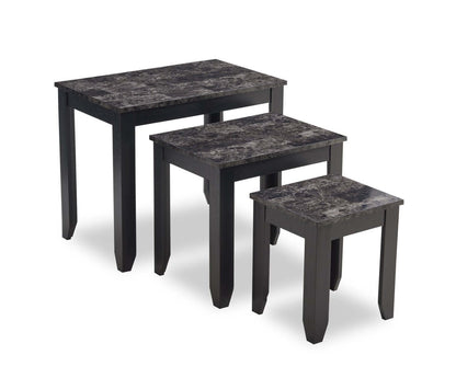 Roma 25 Tables gigognes 3 pièces avec étagère - Aspect marbre noir | 3 tables gigognes Roma de 25 po avec tablette - imitation de marbre noir
