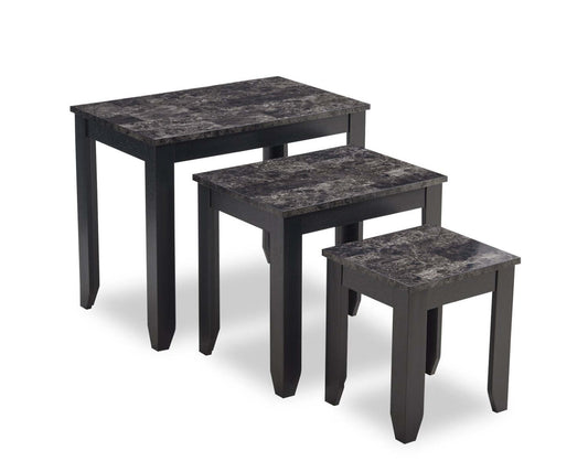Roma 25 Tables gigognes 3 pièces avec étagère - Aspect marbre noir | 3 tables gigognes Roma de 25 po avec tablette - imitation de marbre noir