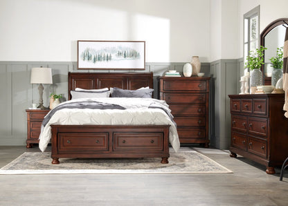 Lit plateforme de rangement Chelsea avec tête de lit et cadre de lit, brun cerisier - format grand lit | Chelsea Platform Storage Bed with Headboard & Frame, Cherry Brown - Queen Size