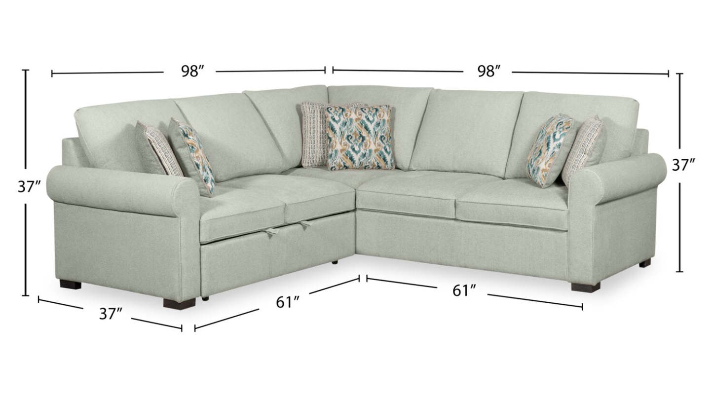 Scott Living Canapé-lit sectionnel Haven 3 pièces en tissu chenille - Bleu écume de mer | Canapé-lit sectionnel Haven de Scott Living 3 pièces en tissu chenille - bleu écume de mer