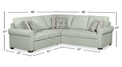 Scott Living Canapé-lit sectionnel Haven 3 pièces en tissu chenille - Bleu écume de mer | Canapé-lit sectionnel Haven de Scott Living 3 pièces en tissu chenille - bleu écume de mer