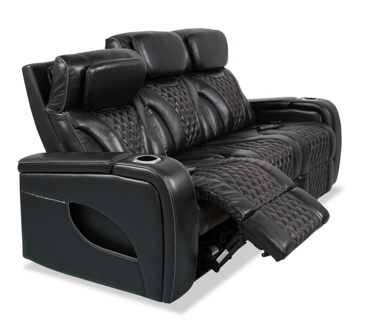 Sofa de massage à inclinaison électrique Elite de 86 po en cuir véritable avec appuie-têtes électriques et accoudoirs de rangement - noir