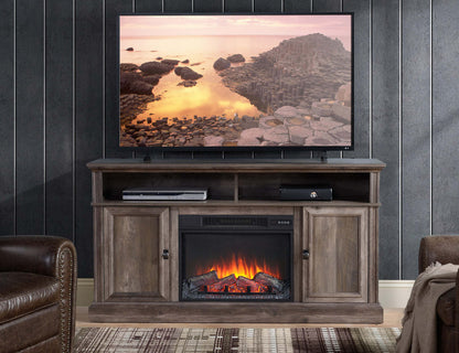 Ollie 60 Electric Fireplace TV Stand with Storage and Cable Management for TVs up to 65- Grey|Meuble pour téléviseur Ollie de 60 po avec foyer électrique, rangement et système de gestion des câbles pour téléviseurs jusqu’à 65 po - gris