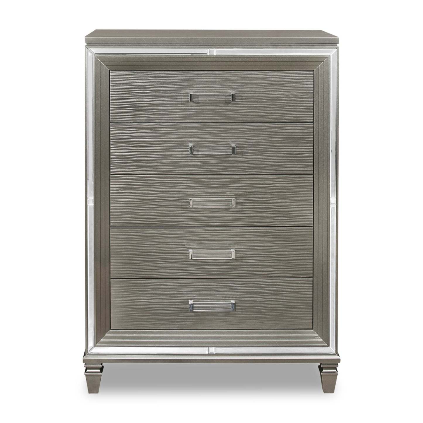 Max Bedroom Chest of Drawers, 5-Drawer, 38W x 54.3H, Glam - Silver | Commode verticale somptueuse Max de 38 po (L) x 54,3 po (H) à 5 tiroirs pour la chambre à coucher - argentée