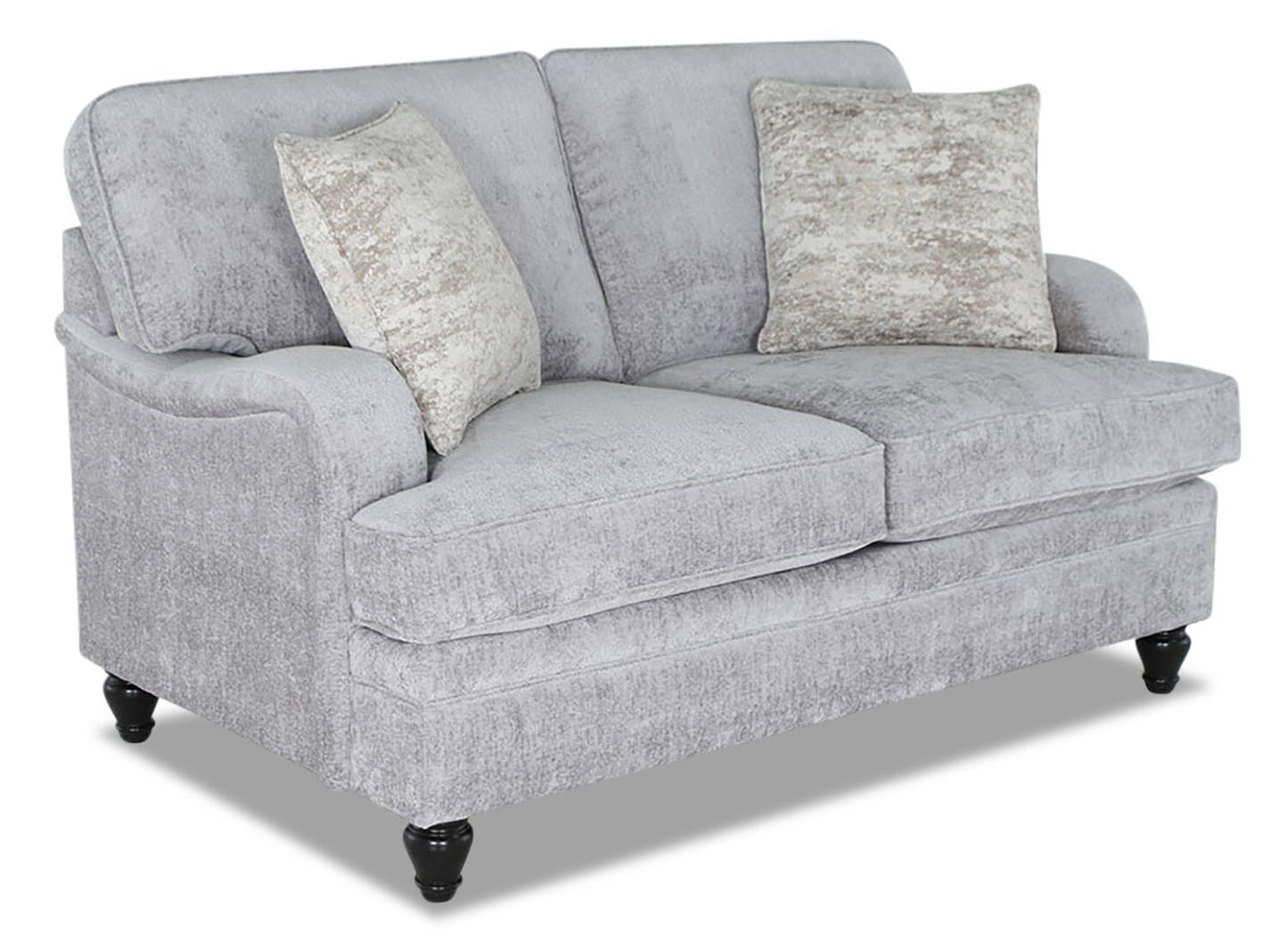 Made in Canada Bellmont 64 Chenille Fabric Loveseat with Reversible Cushions and Wood Legs - Platinum Grey | Causeuse Bellmont de 64 po fabriquée au Canada en tissu de chenille avec coussins réversibles et pattes en bois - gris platine