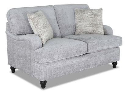 Made in Canada Bellmont 64 Chenille Fabric Loveseat with Reversible Cushions and Wood Legs - Platinum Grey | Causeuse Bellmont de 64 po fabriquée au Canada en tissu de chenille avec coussins réversibles et pattes en bois - gris platine