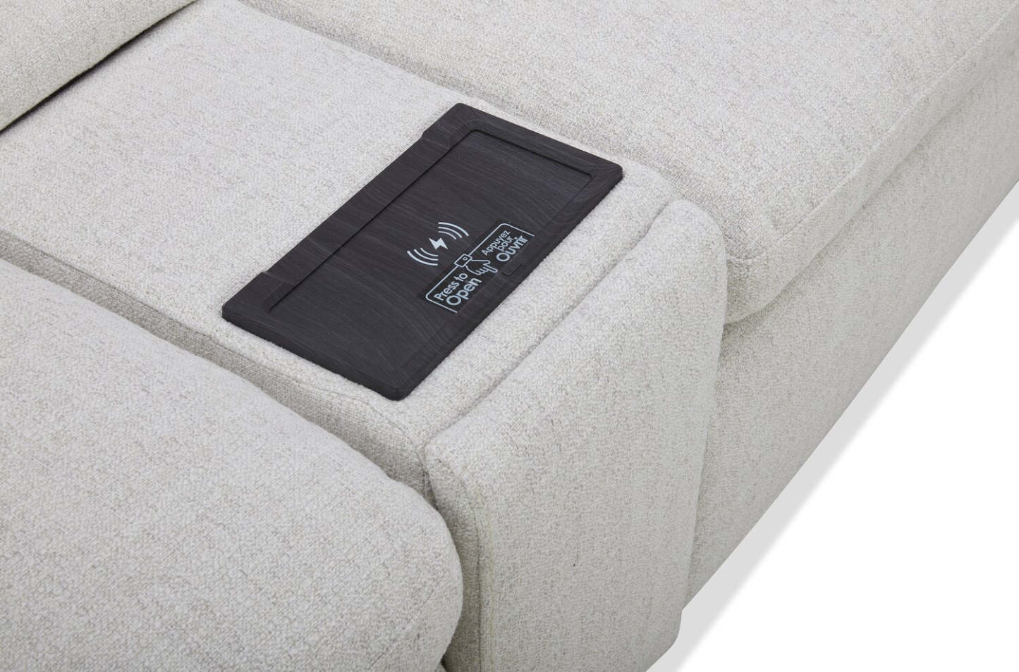 Sofa sectionnel à inclinaison électrique modulaire Sky 6 pièces en tissu avec console et coussins en duvet et plumes - blé Nathan