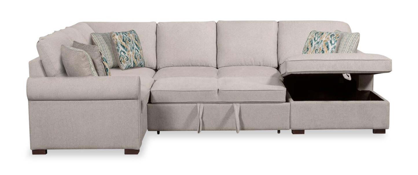 Canapé-lit sectionnel de droite Haven de Scott Living 4 pièces en tissu de chenille avec fauteuil long de rangement - gris