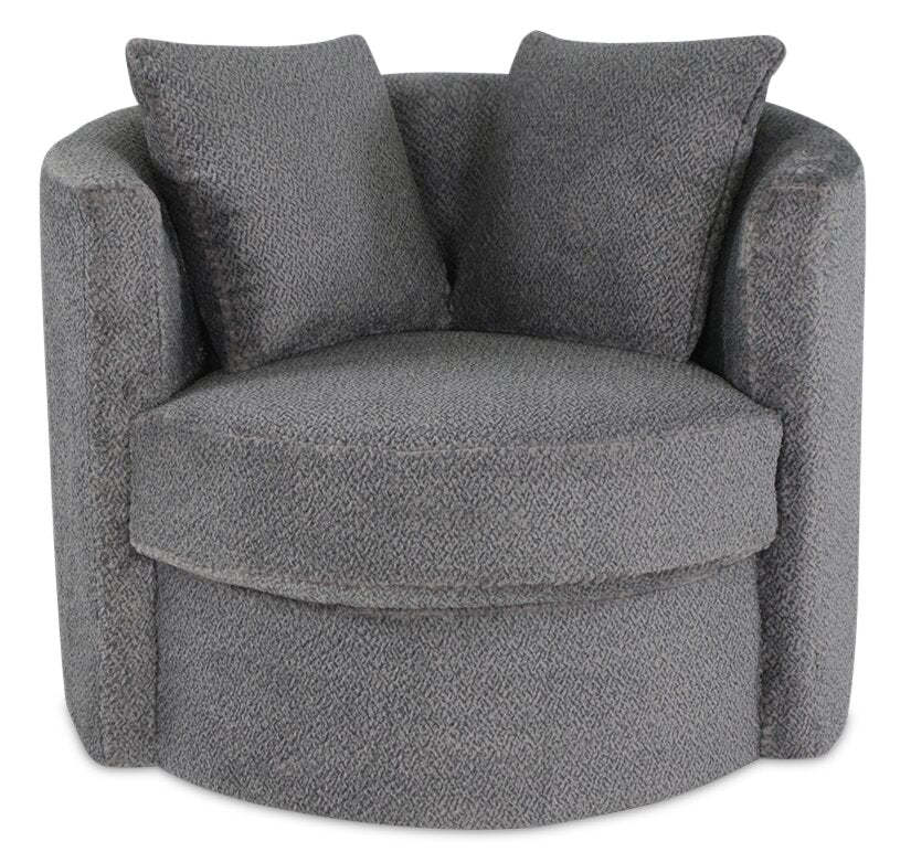 Made in Canada Petite 36 Chenille Fabric Swivel Cuddler Accent Chair - Teddy Nightfall Grey | Fauteuil d’appoint pivotant Cuddler Petite de 36 po fabriqué au Canada en tissu de chenille - gris Teddy Nightfall