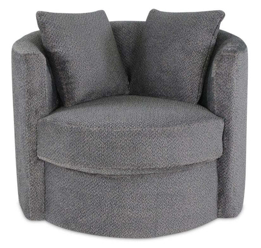 Made in Canada Petite 36 Chenille Fabric Swivel Cuddler Accent Chair - Teddy Nightfall Grey | Fauteuil d’appoint pivotant Cuddler Petite de 36 po fabriqué au Canada en tissu de chenille - gris Teddy Nightfall