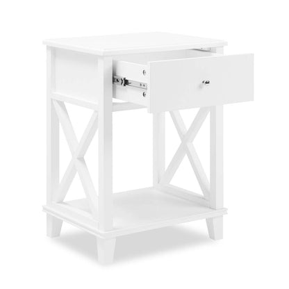 Table de chevet Elle à 1 tiroir, 18 L x 25,75 H - Blanc | Table de nuit Elle de 18 po (l) x 25,75 po (H) à 1 tiroir - blanche