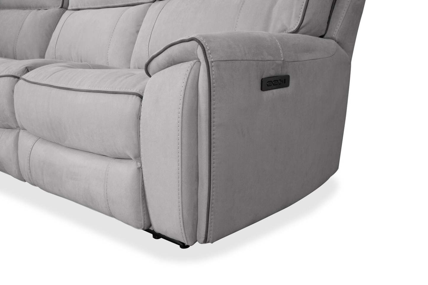 Cindy Crawford Home Newport 6-Piece Faux Suede Power Reclining Sectional with Armless Reclining Chair - Grey | Sofa sectionnel à inclinaison électrique Newport de Cindy Crawford Home 6 pièces en suédine avec fauteuil inclinable sans accoudoirs - gris