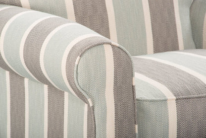 Fauteuil d’appoint Tula de 38 po fabriqué au Canada en tissu avec accoudoirs enroulés - brume multicolore