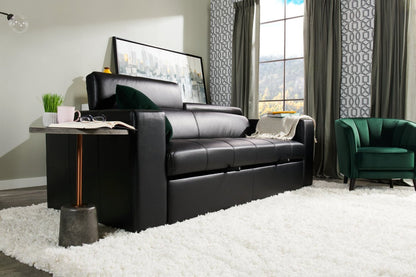 Sofa-lit Drake de 87 po en tissu d’apparence cuir avec lit rétractable, appuie-têtes relevables et capitonnage à boutons - noir