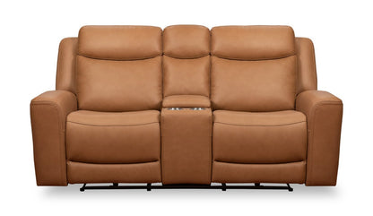 Scott Living Prescott 79 Genuine Leather Power Reclining Loveseat with Power Headrests - Butternut Brown | Causeuse à inclinaison électrique Prescott de Scott Living de 79 po en cuir véritable avec appuie-têtes électriques - brun courge musquée