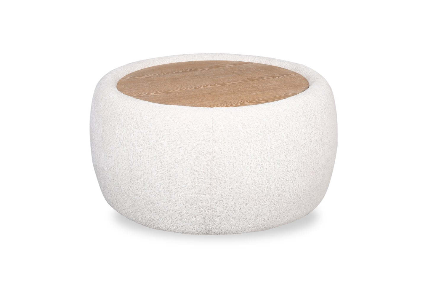 Ottomane cocktail en tissu chenille Rio 36 avec dessus et pieds en bois - Blanc albâtre | Pouf table à café Rio de 36 po en tissu de chenille avec dessus et pattes en bois - blanc albâtre