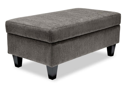 Made in Canada Nofia 44 Chenille Fabric Storage Ottoman with Wood Legs - Charcoal Grey | Pouf de rangement Nofia de 44 po fabriqué au Canada en tissu de chenille avec pattes en bois - gris anthracite