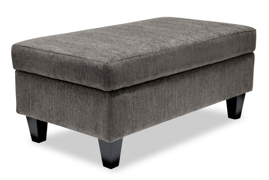 Made in Canada Nofia 44 Chenille Fabric Storage Ottoman with Wood Legs - Charcoal Grey | Pouf de rangement Nofia de 44 po fabriqué au Canada en tissu de chenille avec pattes en bois - gris anthracite
