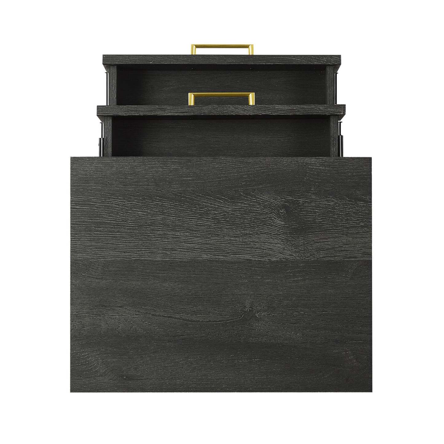 Table de chevet Alia à 2 tiroirs avec accents dorés, 18 L x 25,75 H - Noir | Table de nuit Alia de 18 po (l) x 25,75 po (H) à 2 tiroirs avec touche dorée - noire