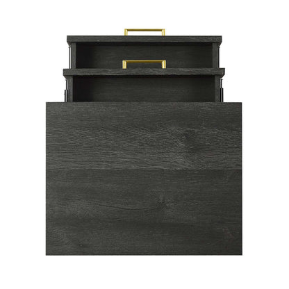 Table de chevet Alia à 2 tiroirs avec accents dorés, 18 L x 25,75 H - Noir | Table de nuit Alia de 18 po (l) x 25,75 po (H) à 2 tiroirs avec touche dorée - noire
