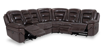 Sofa sectionnel à inclinaison électrique Leo 6 pièces en cuir véritable avec console de rangement et 2 porte-gobelets - brun noyer