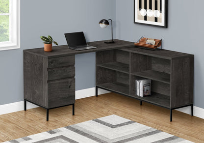 Bureau en forme de L Sean de 60 po à 3 tiroirs et 4 compartiments - gris