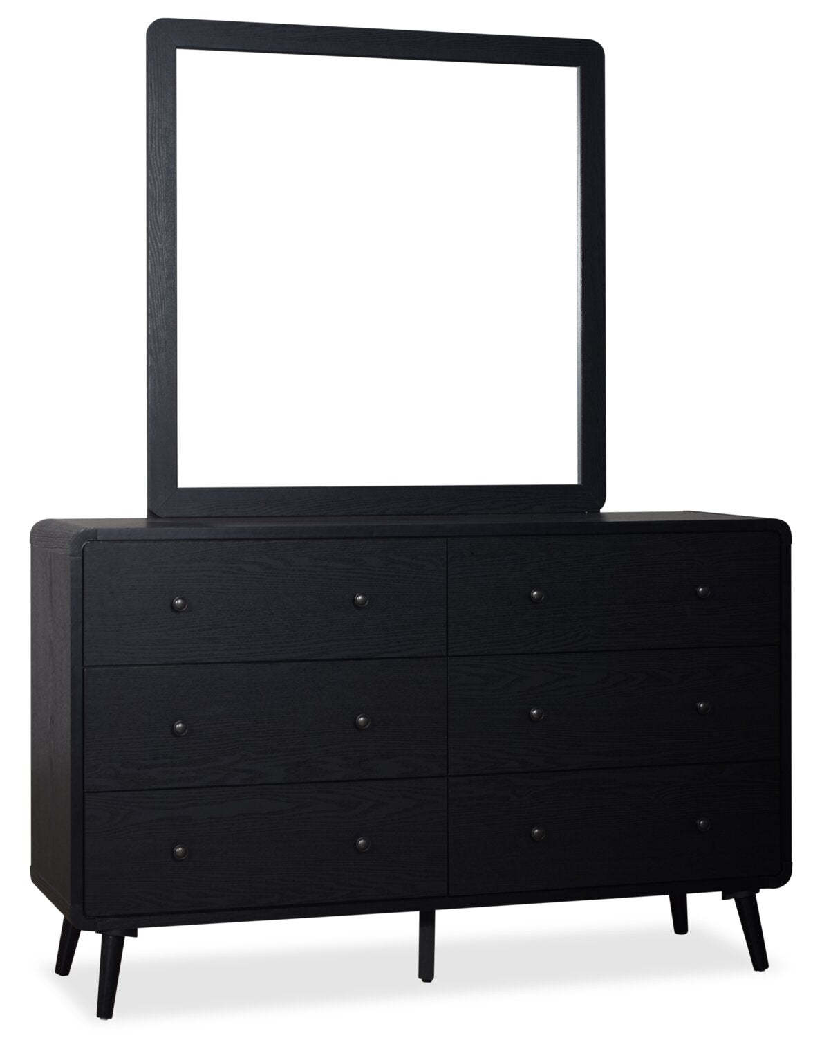 Commode à 6 tiroirs pour chambre à coucher Milan, moderne du milieu du siècle, 59 L x 36 H - Noir | Commode de chambre à coucher moderne du milieu du 20e siècle Milan de 59 po (l) x 36 po (H) à 6 tiroirs - noire